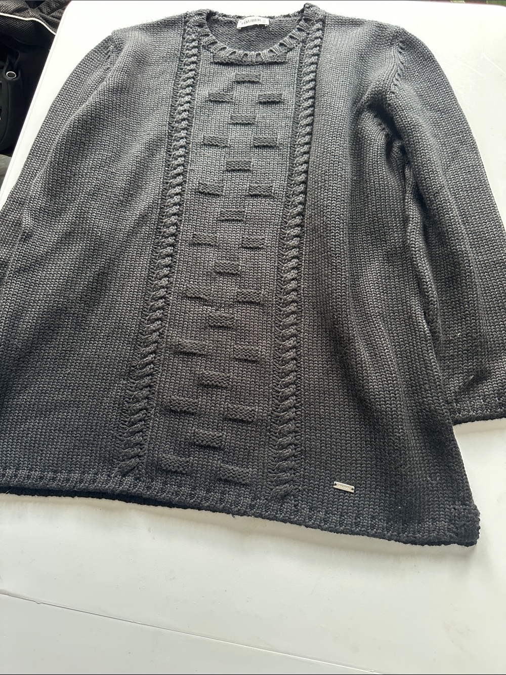 UNISEX Crewneck Cable Knit Sweater in Charcoal